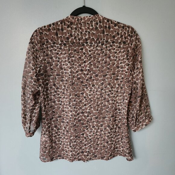 Banana Republic Top Womens XS Brown Teak Wood Print Petite Blouse - Picture 6 of 6